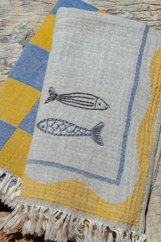 Olive & Loom Sardine - Hand Stitched Kitchen Towel