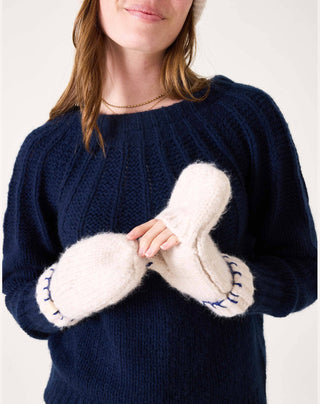 Mersea Sailor Love Whipstitch Mittens: Green/Heathered Cream / One Size