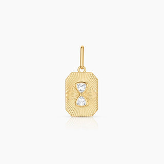 Thatch 14k gold plated textured octagonal charm with hourglass CZs /Carpe Diem written on the other side.