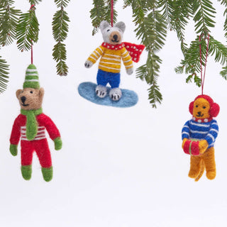 GIFT GIVING BEAR Felt Ornament by Rockflowerpaper.