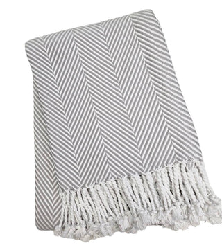 370 - Nantucket Herringbone Throw: Sand/White / Hand Knotted Fringe