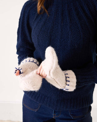 Mersea Sailor Love Whipstitch Mittens: Green/Heathered Cream / One Size