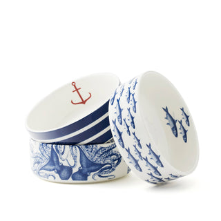 Ceramic pet bowl with school of fish print 