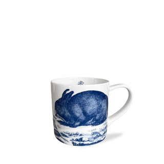 Caskata White Mug with Blue bunnies on outside 