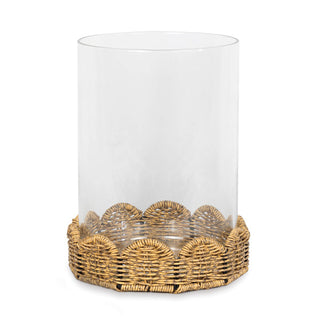 Glass cylinder with woven rattan base