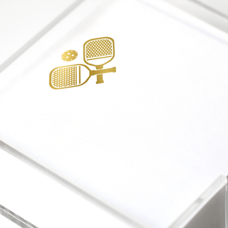 white pad with pickleball in gold foil.
