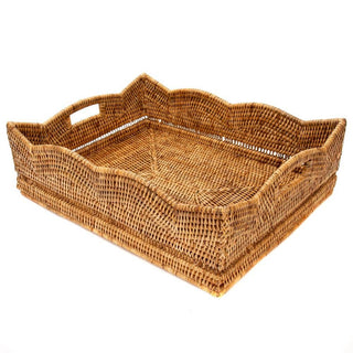 Rattan Scalloped Rectangular Basket