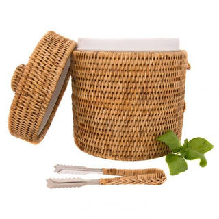 rattan ice bucket with tongs