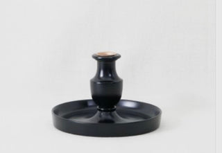 TOB - Kana Candlestick with Tray - Small Ebony 4-1/4" D x 6-1/2 H