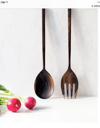 Itza Wood Salad Servers Large- Straight Handle  set of 2 Ziricote