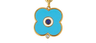 14k gold dipped turquoise and lapis evil eye charm with white topaz